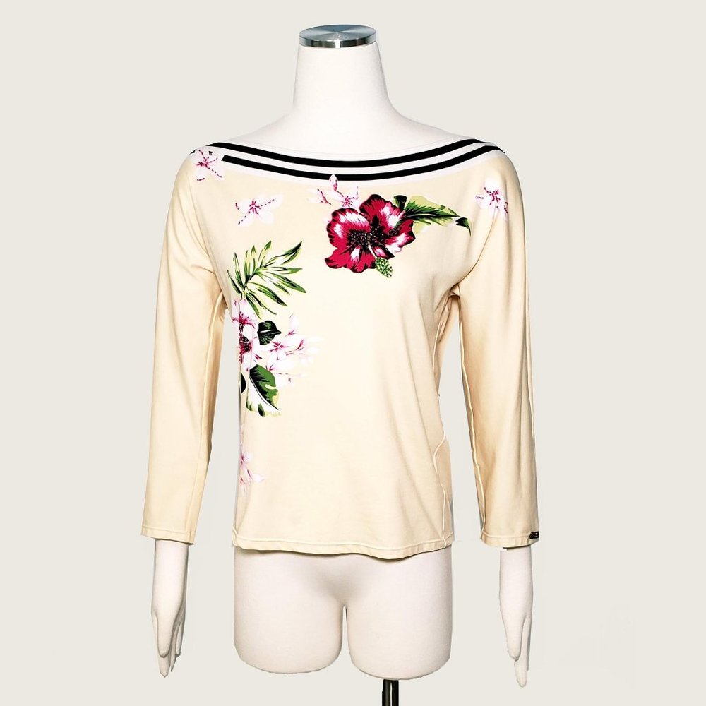 maryan mehlhorn Floral Beaded Boatneck Top NWOT